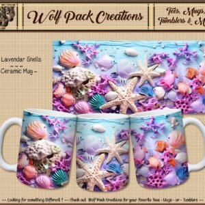 Beautiful Ceramic Mug: 3D Lavender Seashells