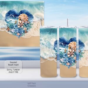 Beautiful Skinny Tumbler: Seashell Beach Heart Design