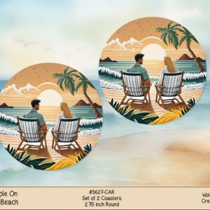 Sunset Love Couple Car Coaster - Beach Vibes, Keep Your Car Stylish