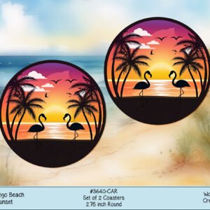 Flamingo Beach Sunset Car Coaster - Keep Your Car Stylish and Spill-Free