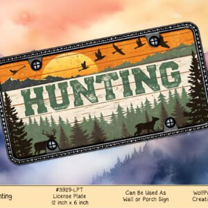 Hunting Vanity Aluminum License Plate - Deer Birds Forest Theme