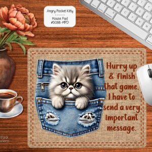Angry Kitty Mousepad - Cute Cat Design with Jeans Pocket - Non-Slip