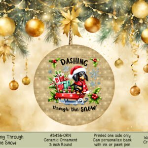 Dachshund Sleigh Ride Ceramic Christmas Ornament - Holiday Cheer