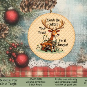Round Ceramic Reindeer Christmas Ornament - Festive Holiday Cheer