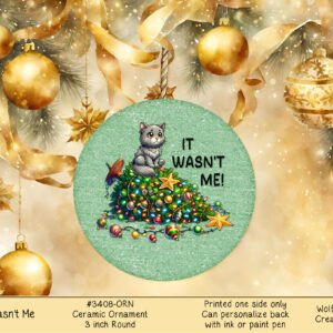 Cat Christmas Tree Ornament - Ceramic Kitten Round Decor