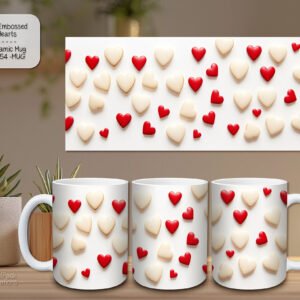 Valentine's Day Coffee Mug - Ceramic Red & White Hearts Design