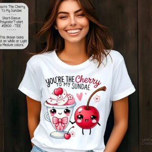 Valentine's Day T-Shirt - Cherry & Sundae Design, Short Sleeve, Polyester