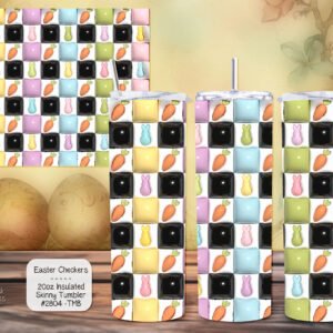 Easter Skinny Tumbler - Insulated Cup with Checkers Design