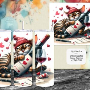 Valentine's Day Stainless Steel Tumbler - Cat & Heart Design