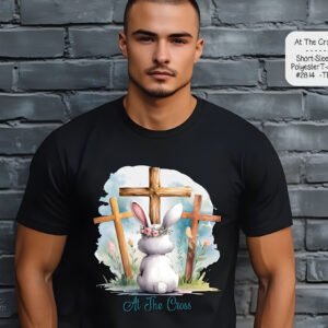 T-shirt, Easter Bunny Rabbit at the Cross, Polyester, Short Sleeve