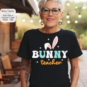 Easter Bunny Teacher T-Shirt - Polyester, Short Sleeve
