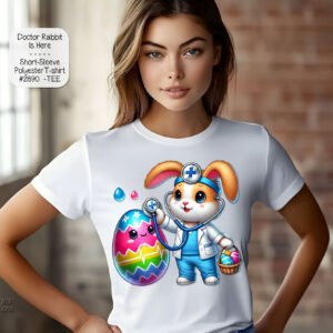 Easter Doctor Rabbit T-Shirt: Short Sleeve Polyester Blend