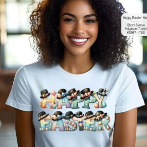 T-shirt Happy Easter, Short Sleeve, Polyester - Festive Spring Wear