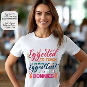 Easter Teacher T-Shirt | Short Sleeve, Polyester | Bunnies & Eggs Design