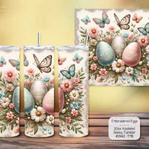 Tumbler Cup: Insulated Stainless Steel, Easter Eggs & Butterflies Design