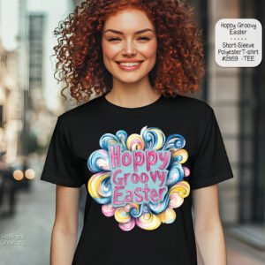Trendy Easter T-Shirt: Hoppy Groovy Design, Short Sleeve, Polyester