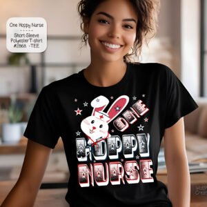 Easter Nurse Bunny T-shirt - One Hoppy Design, Short Sleeve Polyester