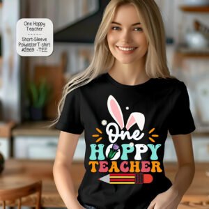One Hoppy Teacher" Easter T-Shirt - Polyester, Short Sleeve - Ideal for Educators