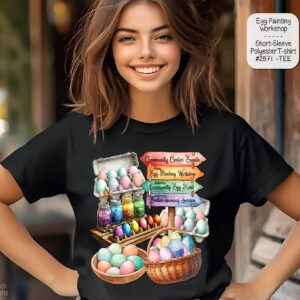 Easter Egg Painting T-Shirt: Short Sleeve Polyester Tee for Eggstravagant Style