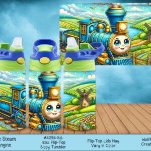 12oz Kids Sippy Tumbler - Stainless Steel, Steam Engine Design