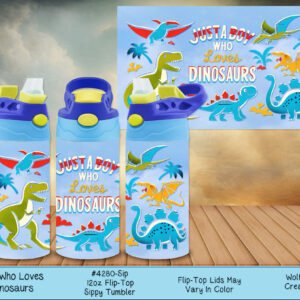 Kids Sippy Tumbler 12oz - Dinosaur Design, Vacuum Insulated