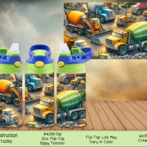 Construction Trucks Kids Sippy Cup 12oz - Stainless Steel Vacuum Insulated