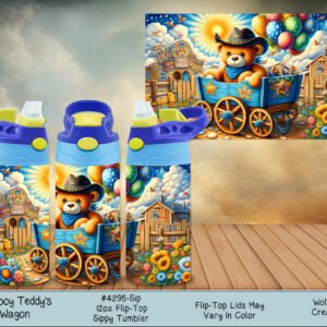 12oz Kids Teddy Bear Cowboy Tumbler - Stainless Steel Sippy Cup