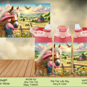 12oz Kids Cowgirl Horse Sippy Cup - Stainless Steel Tumbler with Straw