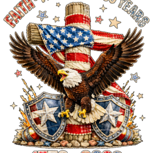 Decorative patriotic image featuring an eagle with a flag motif and the text 'Liberty • Freedom • 250 Years' over a black background, commemorating 1776–2026.