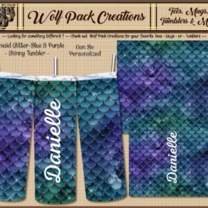 Personalizable Skinny Tumbler in a Beautiful Mermaid Glitter