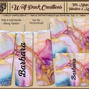 Personalizable Skinny Tumbler in Pink and Gold