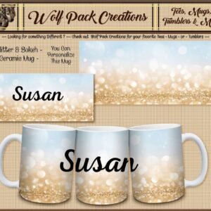 Personalizable Amazing Gold Glitter and Blue Bokeh Ceramic Mug