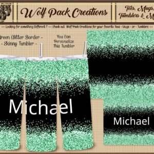 Personalizable Beautiful Green Glitter Skinny Tumbler