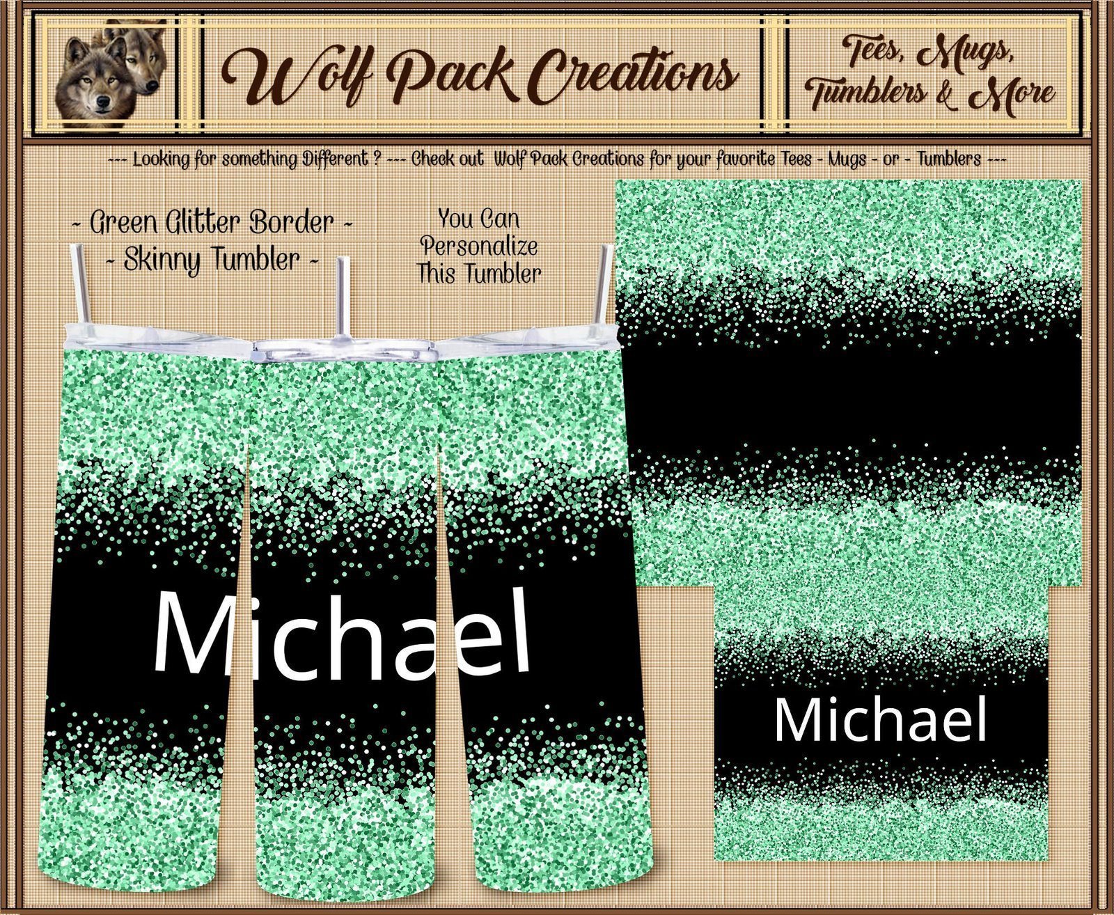 Personalizable Beautiful Green Glitter Skinny Tumbler