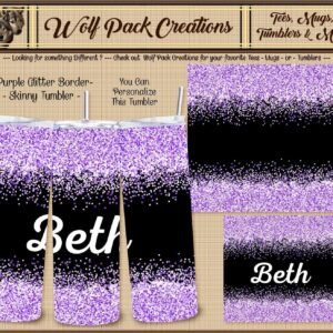 Personalizable Beautiful Purple Glitter Skinny Tumbler