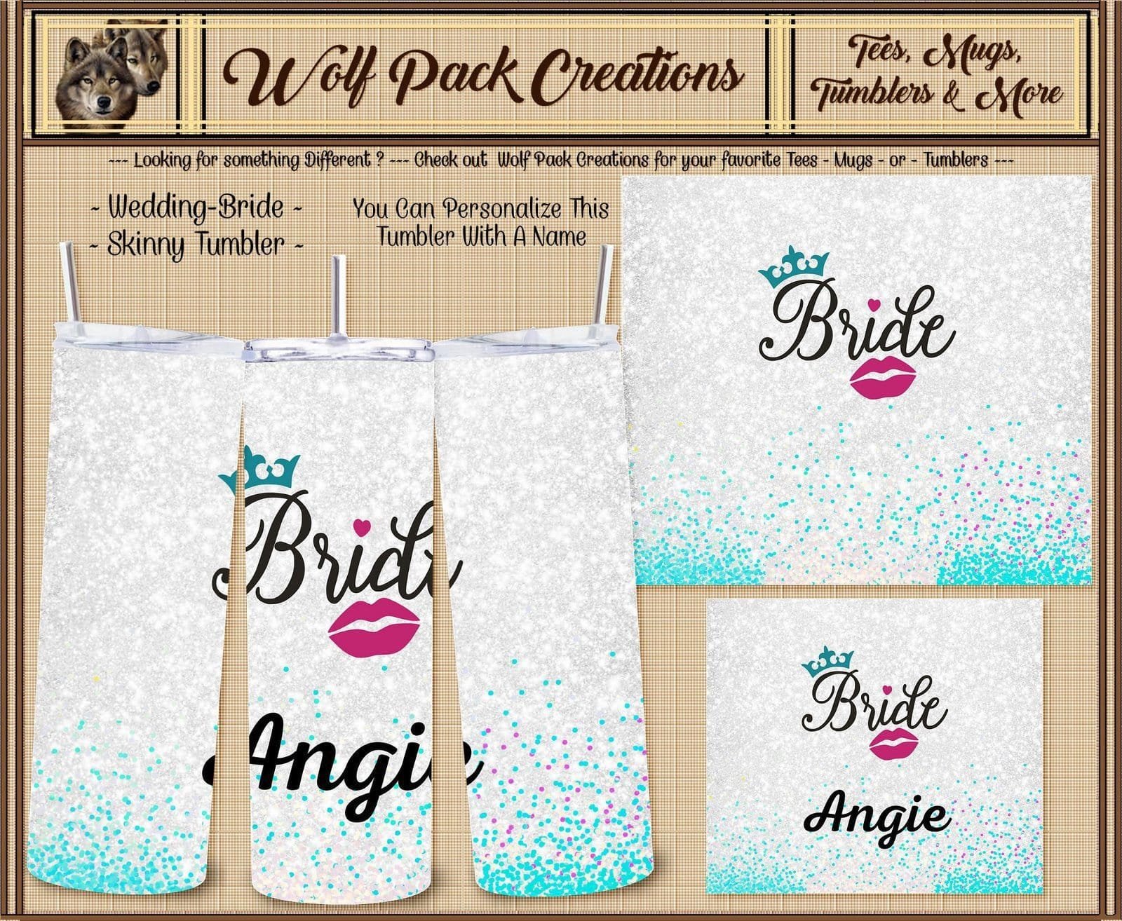 Personalizable Beautiful Skinny Tumbler for the Bride