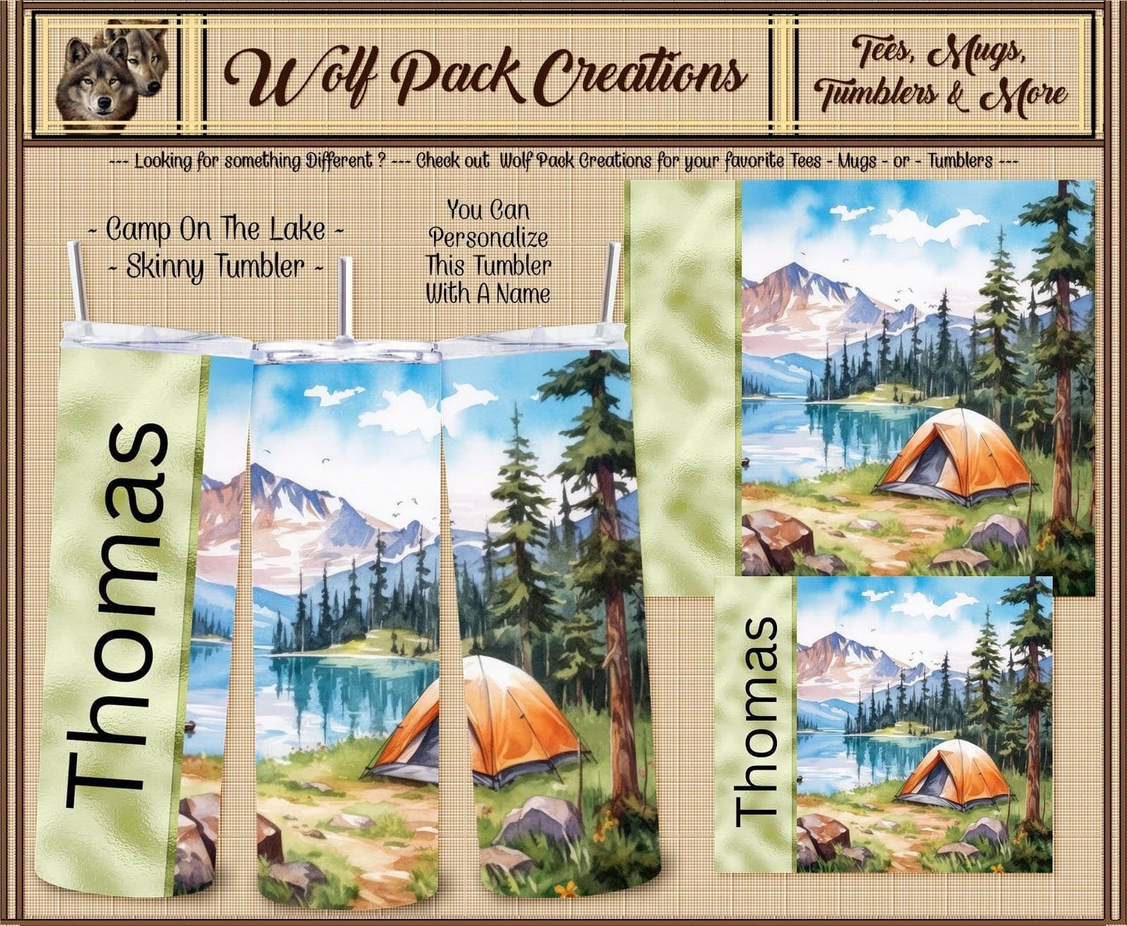 Personalizable Beautiful Camping by the Lake Skinny Tumbler
