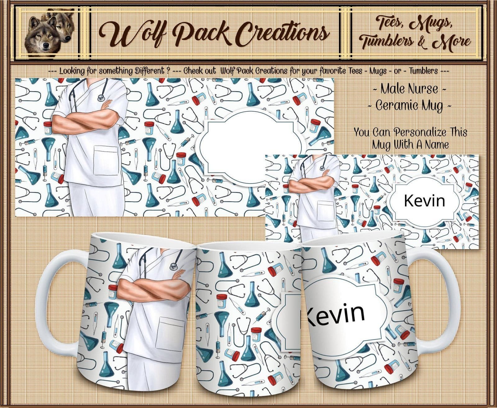 Personalizable Beautiful Ceramic Mug for the Male Nurse