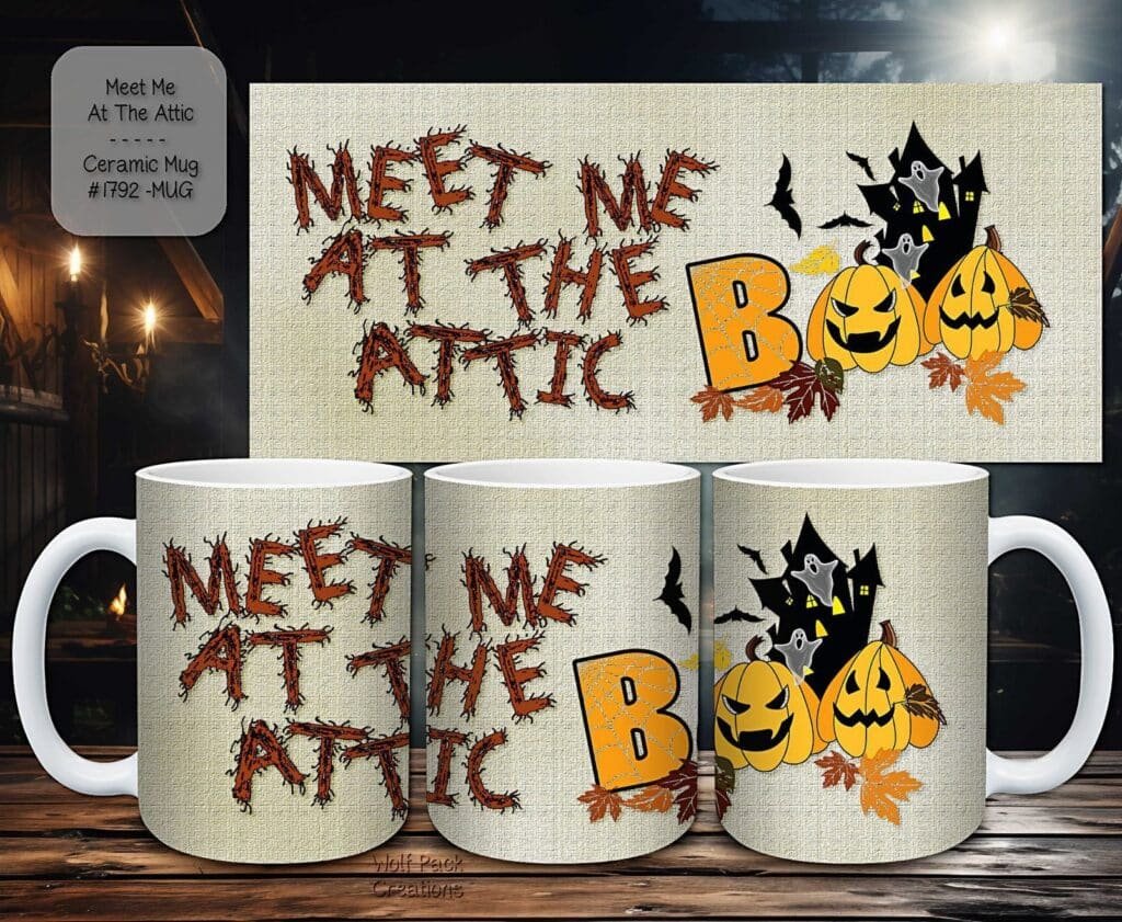 Beautiful Spooktacular Ceramic Coffee Mugs featuring bats and ghosts
