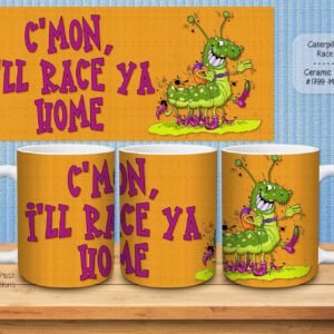 Beautiful Ceramic Mug featuring a Caterpillar Race