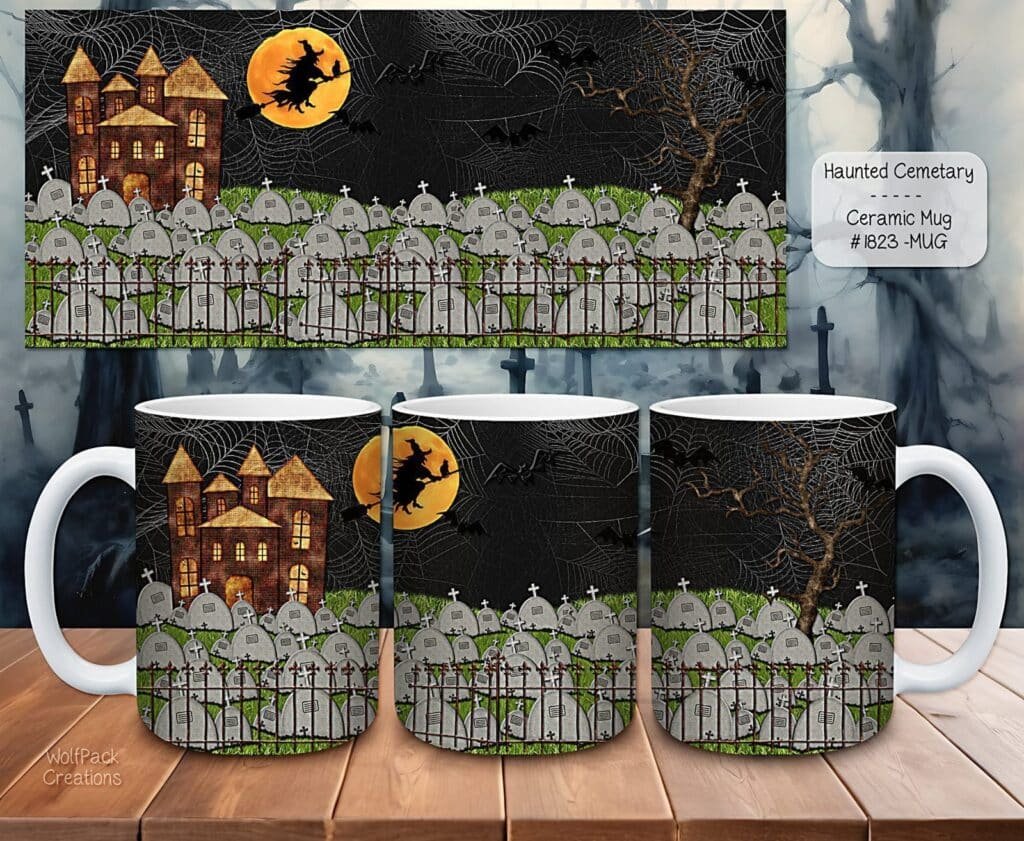 Explore Our Haunted Cemetery Ceramic Coffee Mugs