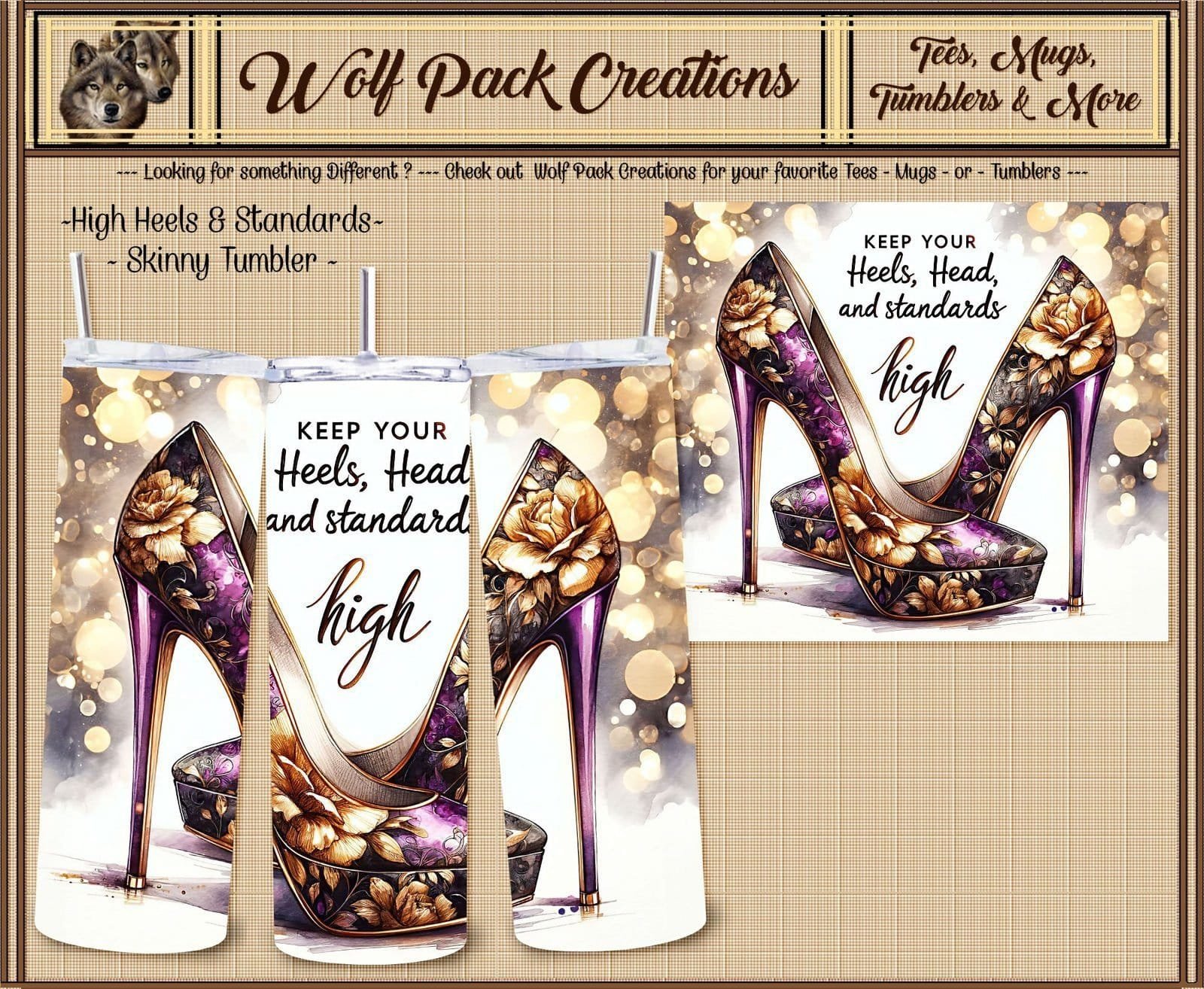Beautiful Skinny Tumbler featuring High Heels and Standards