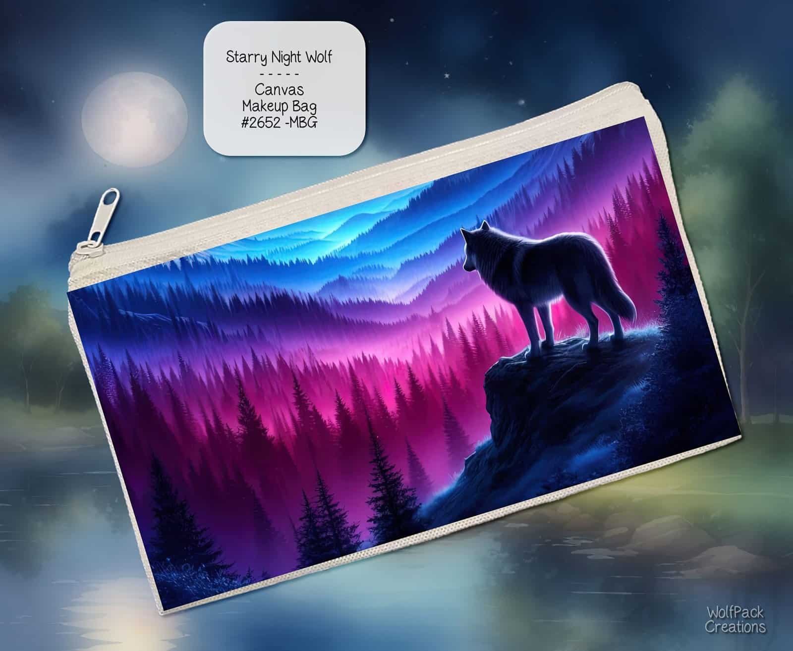 Starry Night Wolf Zipper Pouch