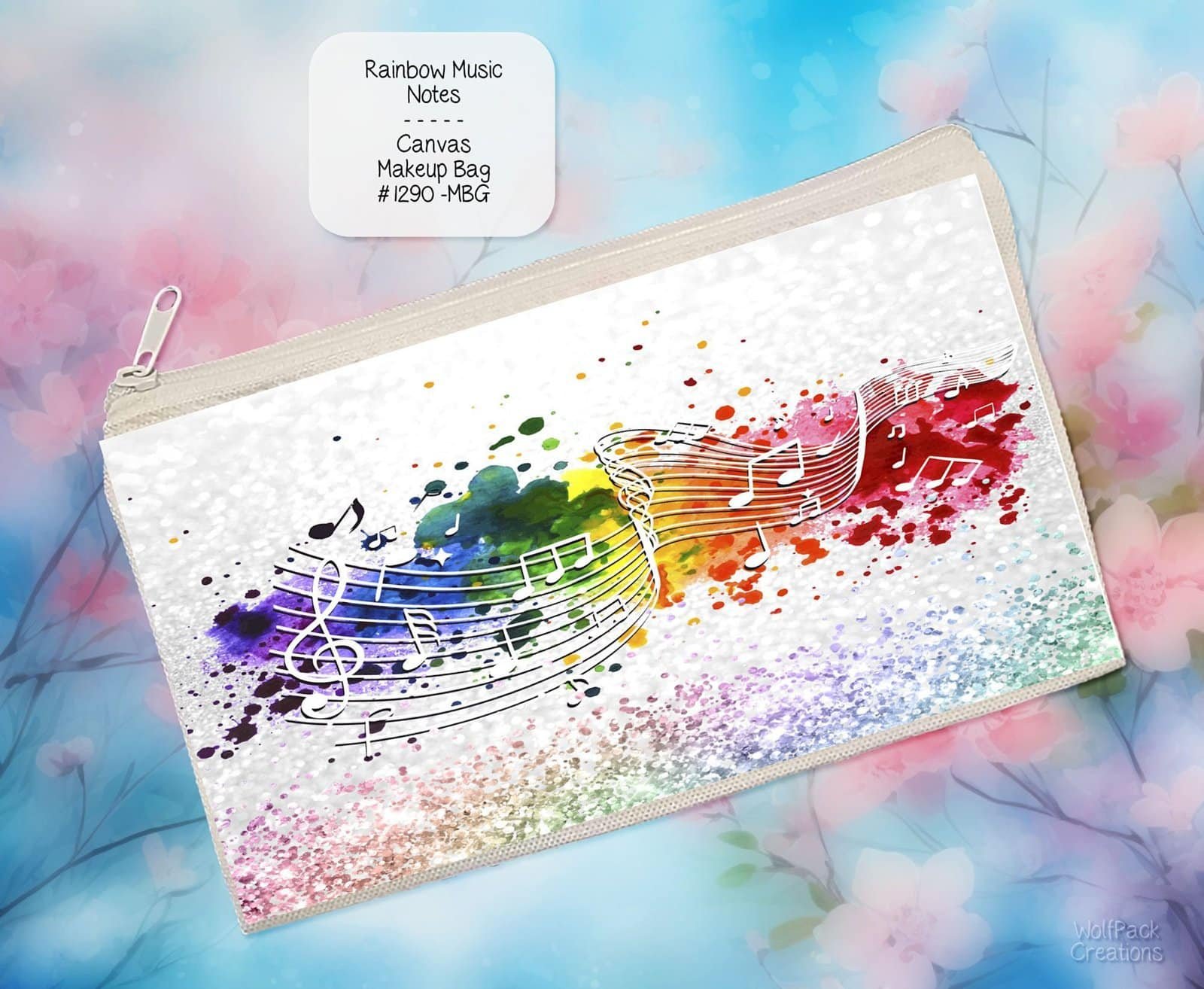 Rainbow Music Notes Zipper Pouch