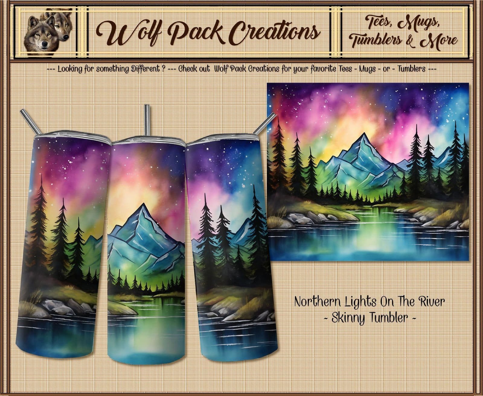 Northern Lights over the Lake Beautiful Skinny Tumbler