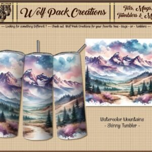 Skinny Tumbler with Pretty Watercolor Mountains