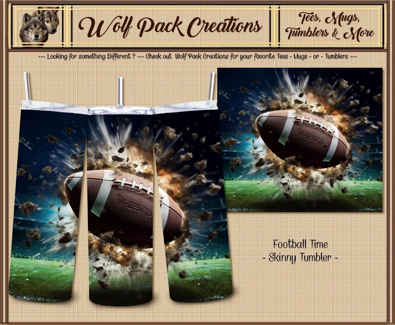 Beautiful Skinny Tumbler with Football Image
