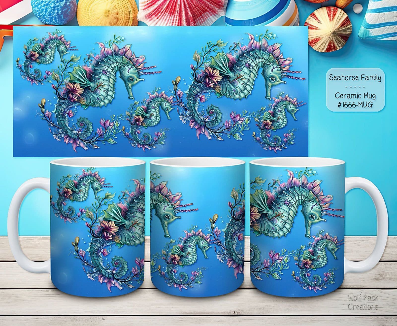 Beautiful Seahorse Family Design on a Ceramic Mug