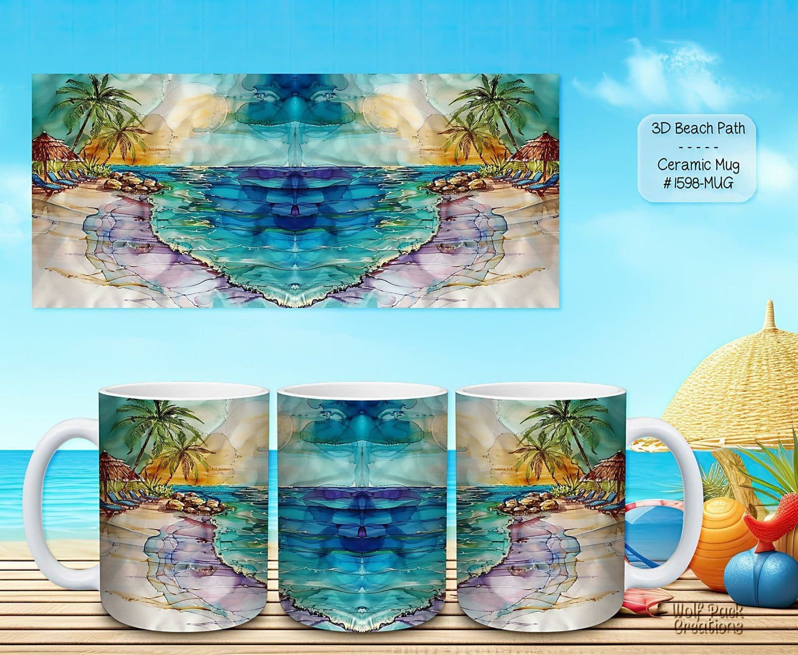 Beautiful 3D Beach Path Design on a Ceramic Mug