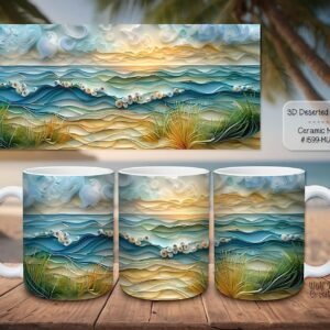 Beautiful 3D Deserted Beach Design on a Ceramic Mug